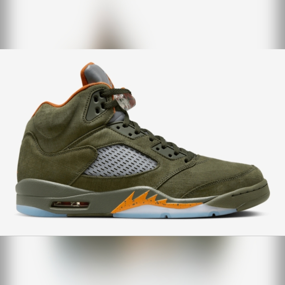 Men's Nike Jordan Retro 5 Size 13 Army Olive / Solar Orange. New In Box